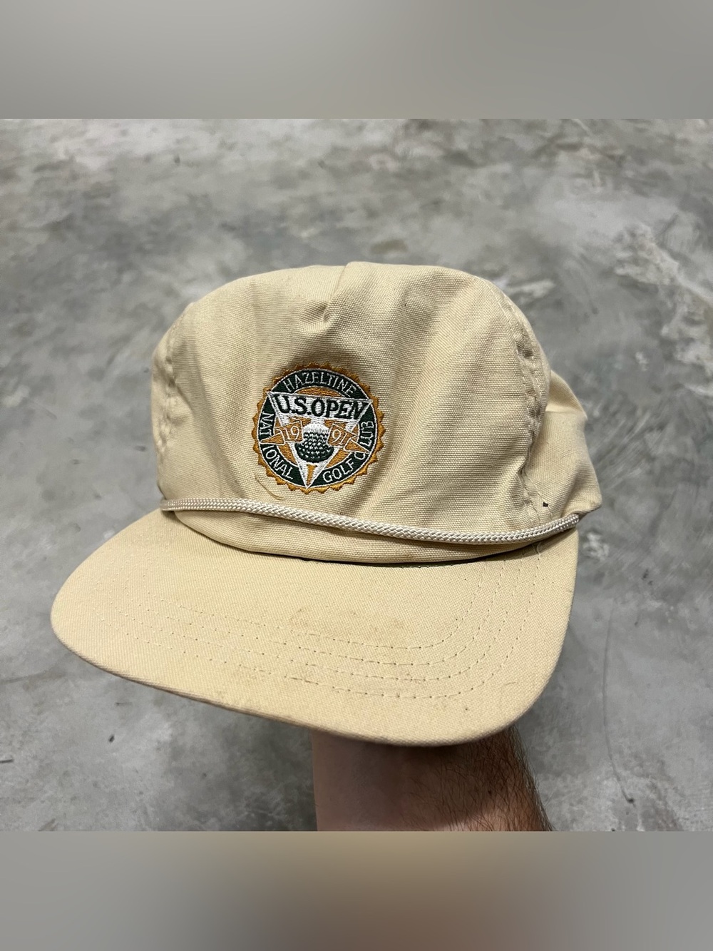Vintage Hazeltine 1991 US Open Hat Cap Adjustable Beige Green Leather Strap